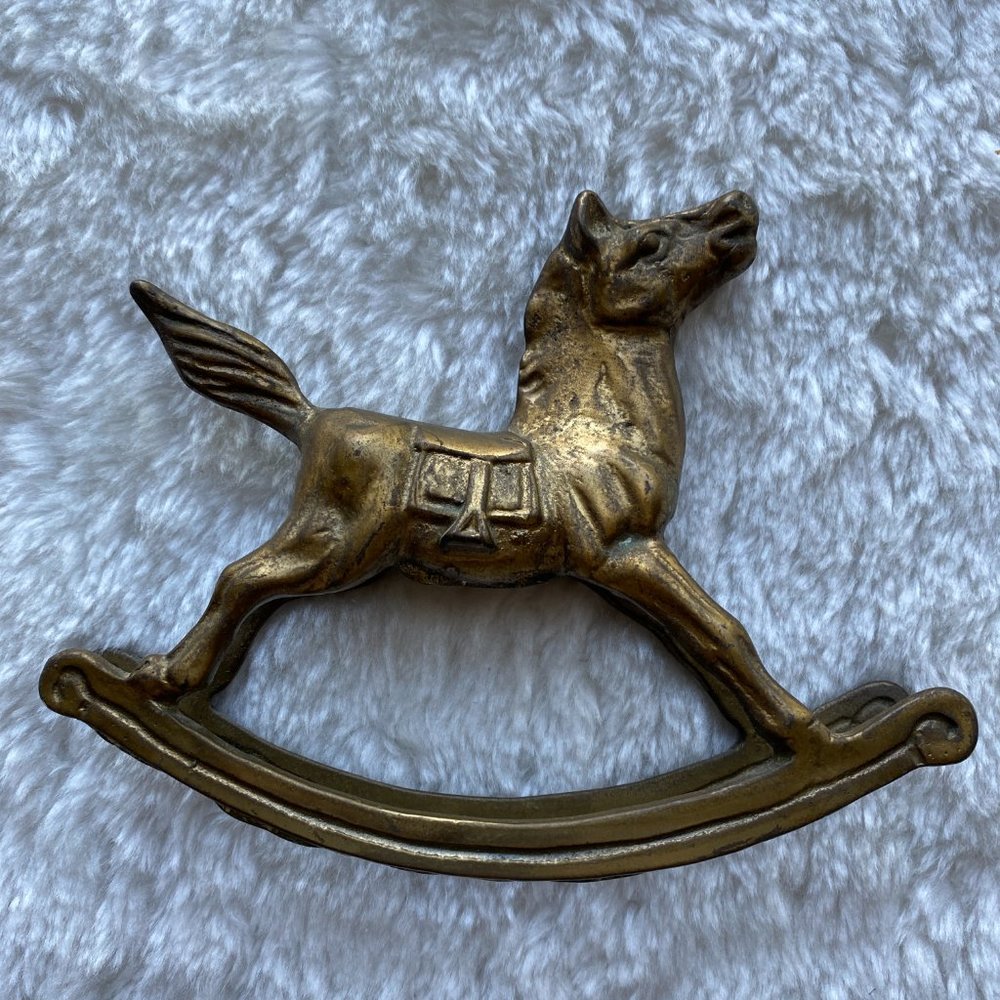 Trio Of Vintage Mid Century Solid Brass Rocking Horses Holiday Decor - Picture 5 of 15